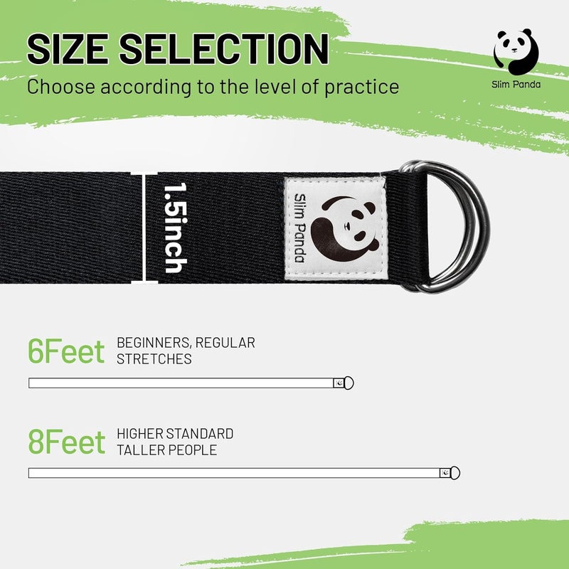 Slim Panda Yoga Strap for Stretching,Cotton Yoga Strap with Adjustable D-Ring Buckle,Non-Elastic Yoga Belt for Pilates,Gym Workouts,Physical Therapy,Improve Flexibility - Image 2
